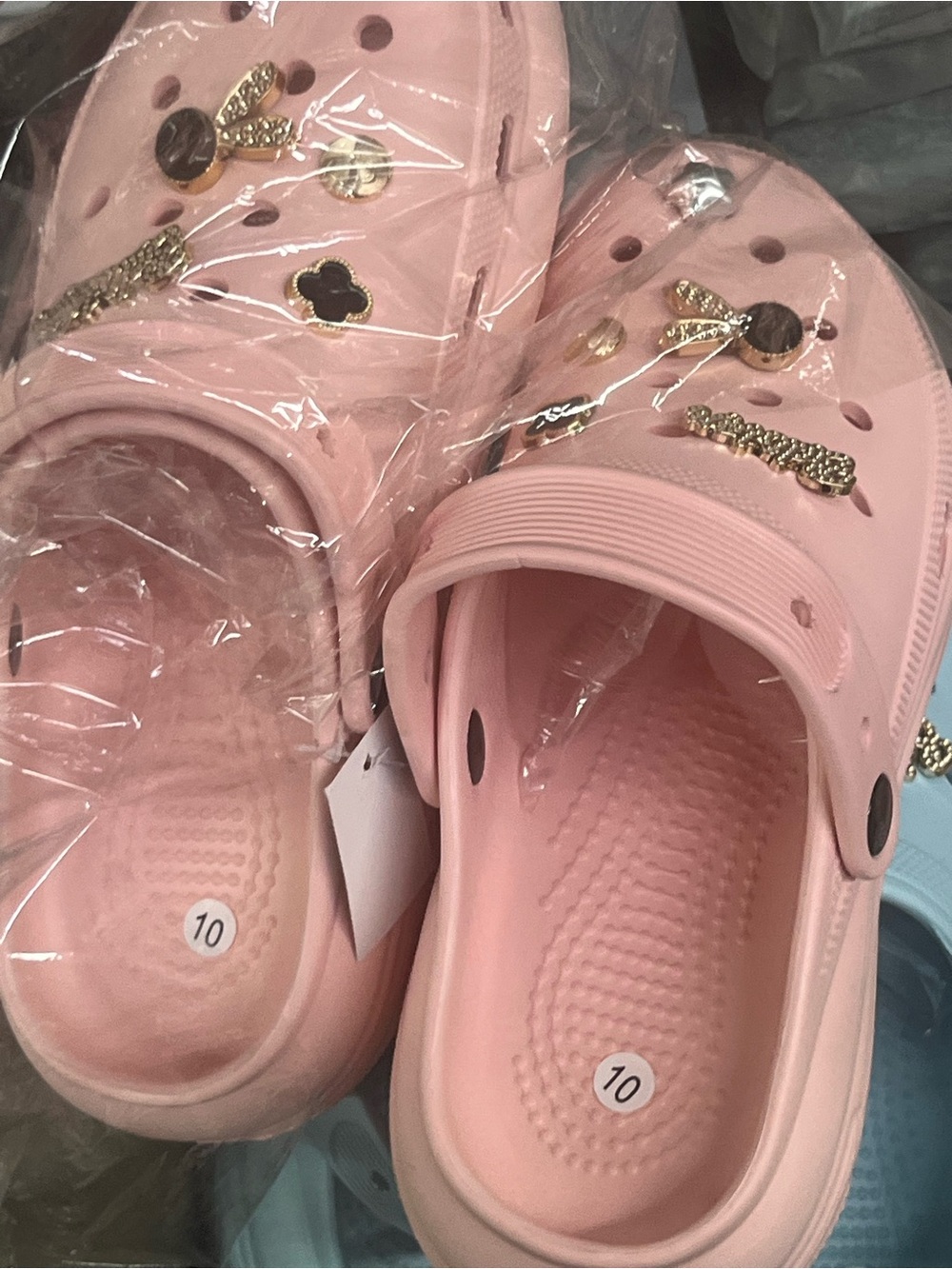 Pink Women's Slip-On Clog Shoes with Decorative Charms